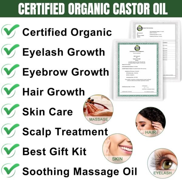 GoldWorld100% Organic Pure Black Castor Oil Cold Pressed,for Hair Eyebrows Eyelash Growth Serum to Grow Lashes,Castor Oil for Skin Body Face,Caster Oils Unrefined in Glass Bottle Hexane Free