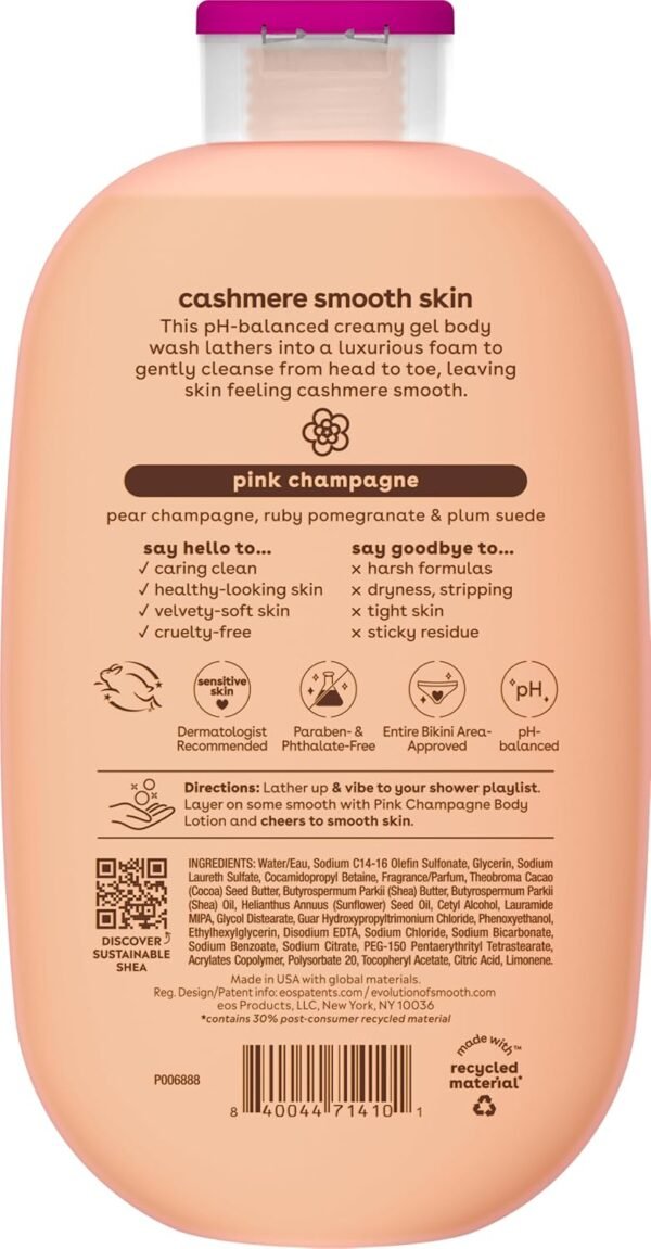 eos Shea Better Cashmere Body Wash, Pink Champagne, Moisturizing and Nourishing, pH Balanced Creamy Gel Formula, Paraben & Phthalate Free, Sensitive Skin,16 fl oz