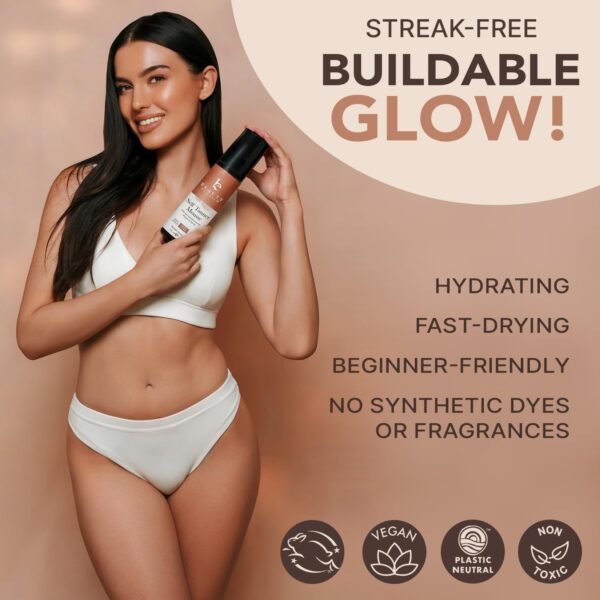 Self Tanner Mousse - USA Made with Natural & Organic Ingredients, Self Tanning Mousse for Dark Fake Tan, Sunless Tanner, Clear & Non Toxic Tanning Foam for Streak Free Finish & Natural Glow