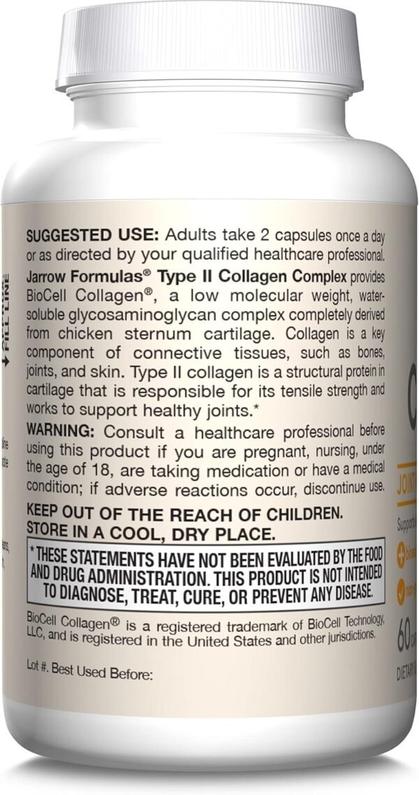 71f41GnaCUL._AC_SL1500_.jpg Jarrow Formulas Type II Collagen Complex 1000 mg Supplements, Supports Skin and Joint Health, 60 Capsules, 30 Day Supply