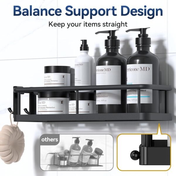 YASONIC Shower Caddy Adhesive, No Drill Bathroom Shower Organizers, with Removable Hooks, Rust Proof Shower Shelves, Wall-Mounted Shower Holder, Black, 2 Packs