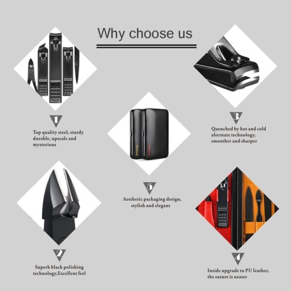 Professional Stainless Steel Nail Clipper Travel & Grooming Kit Nail Tools Manicure & Pedicure Set of 15pcs with Luxurious Case (Black/Yellow)