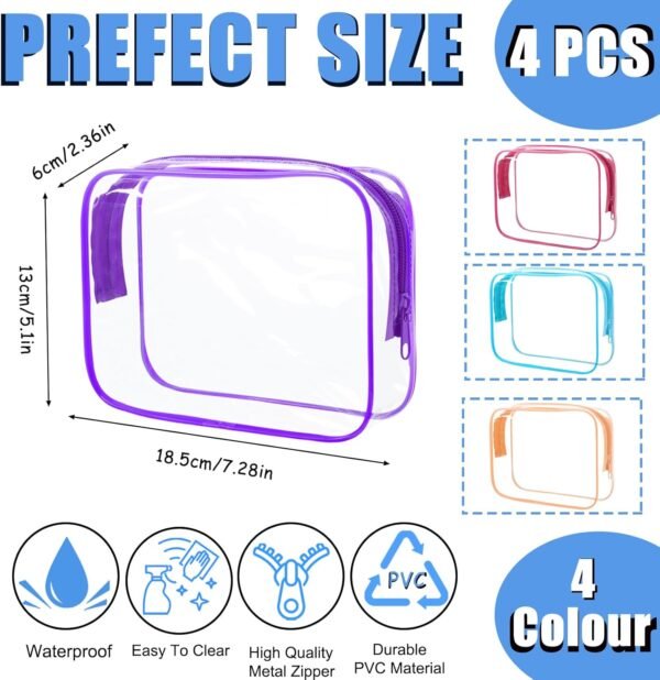 71fP4ZPFFZL._AC_SL1500_.jpg 4Pack Clear Makeup Bags Waterproof Organizer Bags with Zipper Transparent Travel Cosmetic Bag TSA Approved Toiletry Bag Pouch Case for Vacation Airport Airline Compliant (Multicolour, Medium)