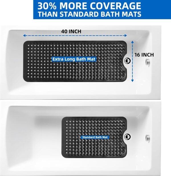 MOONFLY Shower and Bathtub Mat,40x16 Inches,Extra Long Non Slip Mats with Suction Cups and Drain Holes, Machine Washable and Anti Slip Bathmats, Bathroom Mats for Tub Nonslip (Black)