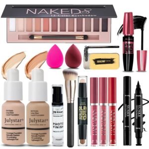 All in One Makeup Kit for Women Full Kit, 12 Colors Eyeshadow, Foundation & Primer, Lipsticks, Eyeliner, Mascara, Contour Stick, Brow Soap, Makeup Brush & Sponge, Make Up Gift Set for Women, Teens