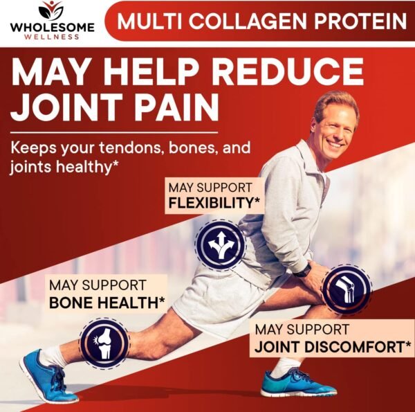 71faDVIWLbL._AC_SL1500_.jpg Wholesome Wellness Multi Collagen Protein Powder Hydrolyzed (Type I II III V X) Grass-Fed All-in-One Super Bone Broth + Peptides - Premium Blend of Beef, Chicken, Wild Fish, Eggshell, 58 Servings