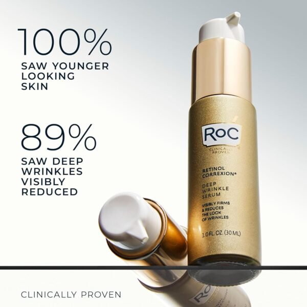 71fuC2yCJkL._SL1500_.jpg RoC Retinol Correxion Deep Wrinkle Retinol Face Serum with Ascorbic Acid, Daily Anti-Aging Skin Care Treatment for Fine Lines, Dark Spots, Acne Scars, 1 Ounce (Packaging May Vary)