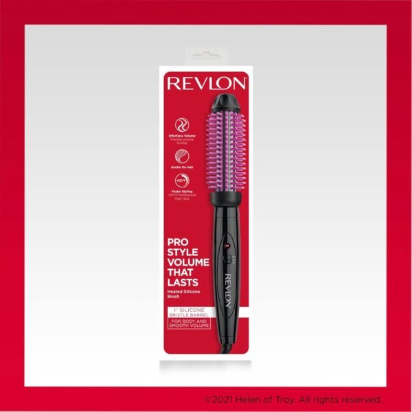 REVLON Silicone Bristle Heated Hair Styling Brush | Fast, Long Lasting Volume for Easy Styling | 1" Barrel for Full Body and Smooth Styles (Black/Pink)