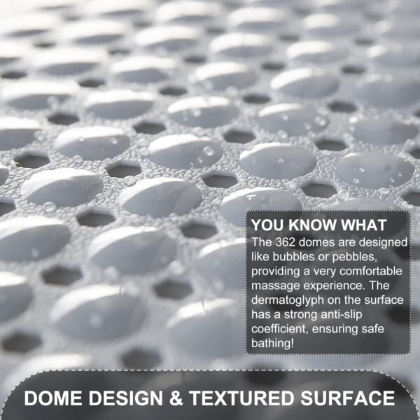 Bath Tub and Shower Mats, Non Slip 40 x 16 Inch Extra Large Bathtub Mat, Machine Washable Bathmat with Drain Holes, Suction Cups for Bathroom Floor, Gray