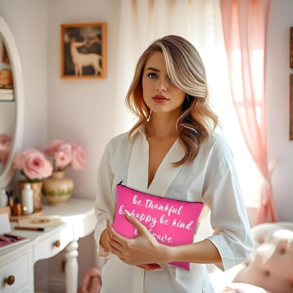 12 PCS Pink Inspirational Canvas Makeup Bags Bulk Makeup Bags for Women Inspirational Quotes Cosmetics Bags with Zipper Gift for Valentine's Day Christmas Graduation