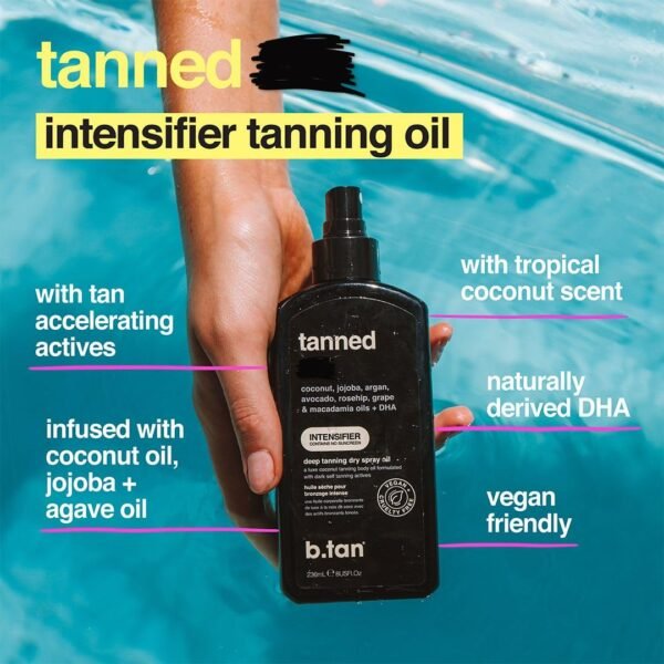 b.tan Best Tanning Oil | Get Tanned Intensifier Dry Spray - Fast, Dark Outdoor Sun Tan From Tan Accelerating Actives, Packed with Moisturizing Oils, No SPF, Austrailian Brand, 8 Fl Oz