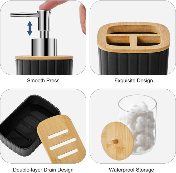 Bathroom Accessories Set - 22PCS Black Bathroom Set with Shower Curtain, Trash Can, Toilet Brush Holder Set & Soap Dispenser – Stylish & Functional Bath Decor for Home, Apartment