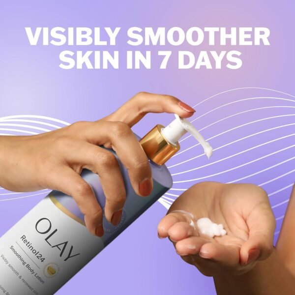 Olay Body Lotion for Women, Smoothing with Retinol Serum, Visibly Smoother Skin, 24hr Moisture & Hydration, Fast Absorbing Formula, Vitamin B3 Complex, For All Skin Types, 17 fl oz