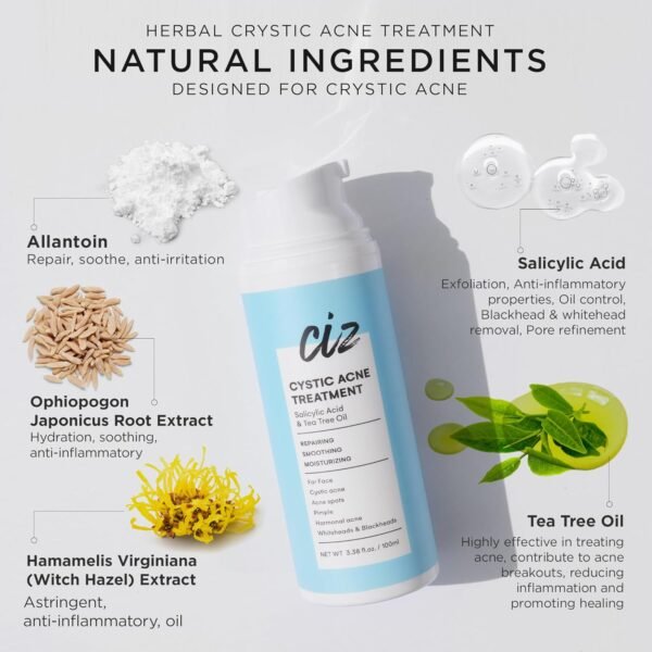 Acne Treatment for Face: Cystic Acne Spot Control Cream with Salicylic Acid & Tea Tree Oil for Blemishes - Gentle Hormonal & Pimple Treatment for Teens & Adults - 120 Day Supply & 3.38oz