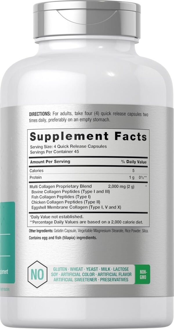 71hKmYUpewL._AC_SL1500_.jpg Horbäach Multi Collagen Protein 2000 mg | 180 Capsules | Hydrolyzed Collagen Type I, II, III, V, X | Keto & Paleo Friendly, Non-GMO, Gluten Free Supplement