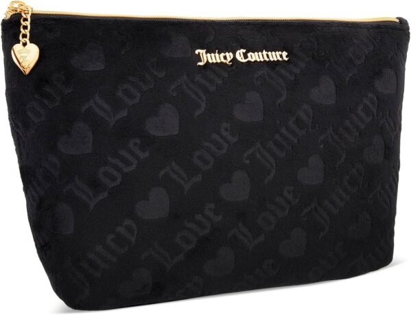 Juicy Couture Women's Cosmetics Bag - Travel Makeup and Toiletries Top Zip Wedge Pouch, Size One Size, Black