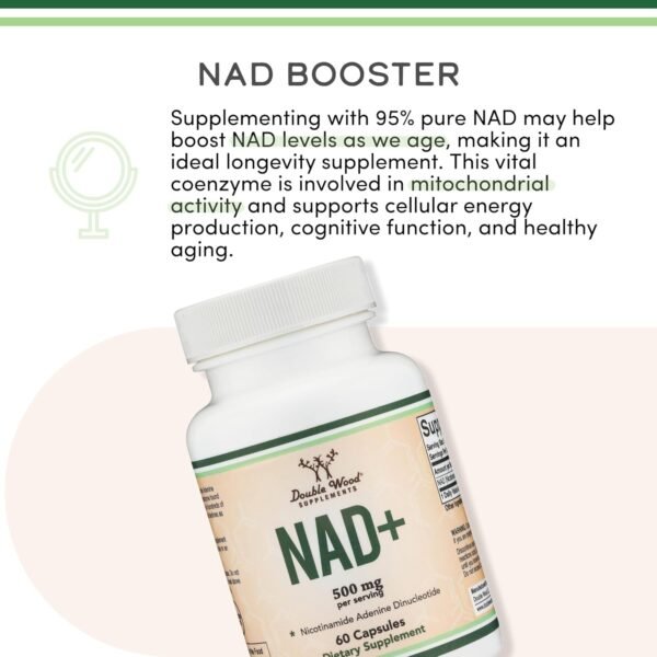NAD Supplement for Anti Aging and Cell Regeneration (500mg of 95% Pure NAD+ Per Serving, 30 Day Supply) Similar to Nicotinamide Riboside (Third Party Tested, Vegan Safe, Non-GMO) by Double Wood