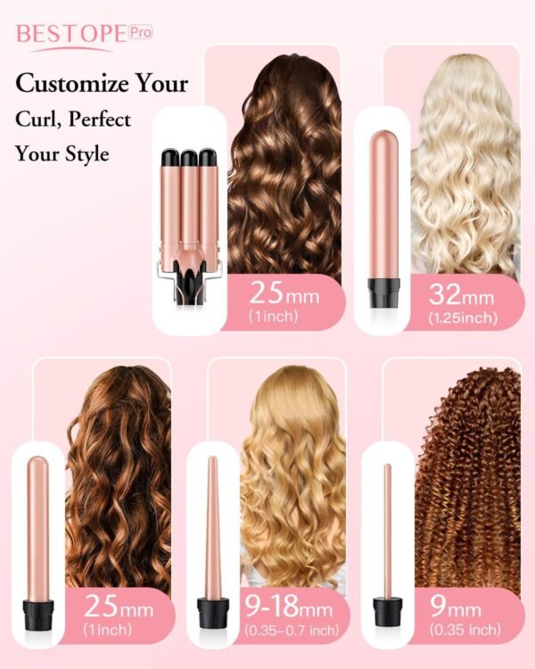 71hgFmRhpyL._SL1500_.jpg Waver Curling Iron Wand, BESTOPE PRO 5 in 1 Curling Wand Set with 3 Barrel Hair Crimper for Women, Fast Heating Hair Wand Curler in All Hair Type