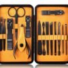 Professional Stainless Steel Nail Clipper Travel & Grooming Kit Nail Tools Manicure & Pedicure Set of 15pcs with Luxurious Case (Black/Yellow)