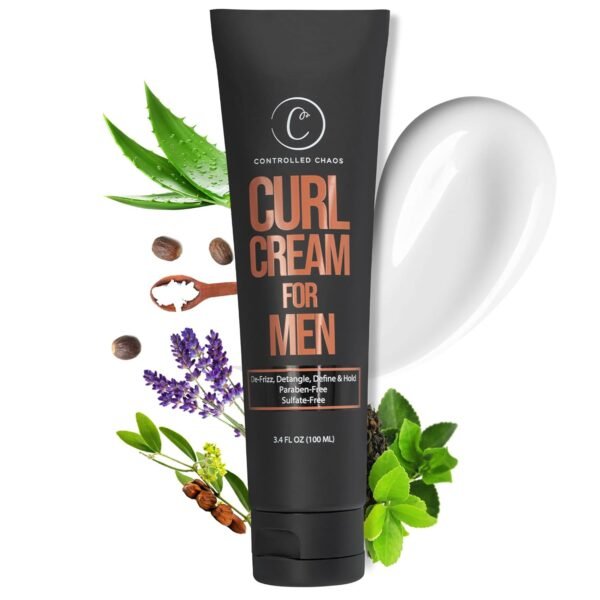 71hlOnMwdWL._SL1500_.jpg Controlled Chaos Curl Cream for Men - Hair Styling Cream For Wavy and Curly Hair With Shea Butter, Jojoba Oil, Coconut Oil, Add Smoothness, Anti-frizz, Sulfate-Free Curl Cream (3.4oz)