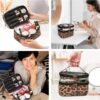 Double-layer Cosmetic Bag Makeup Bag Travel Makeup Bag Makeup Bags for Women Cosmetics Cases Portable Waterproof Foldable (Leopard)