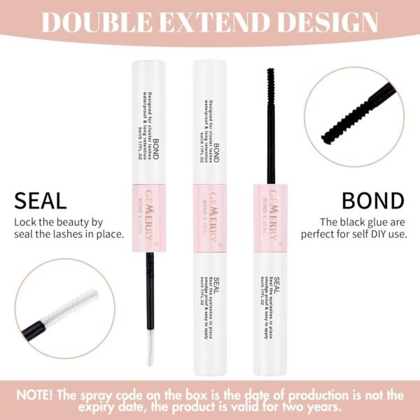 GEMERRY Lash Bond and Seal Waterproof Lash Cluster Glue for Eyelash Clusters - Long Retention 48-72 Hours - DIY Lash Extensions at Home