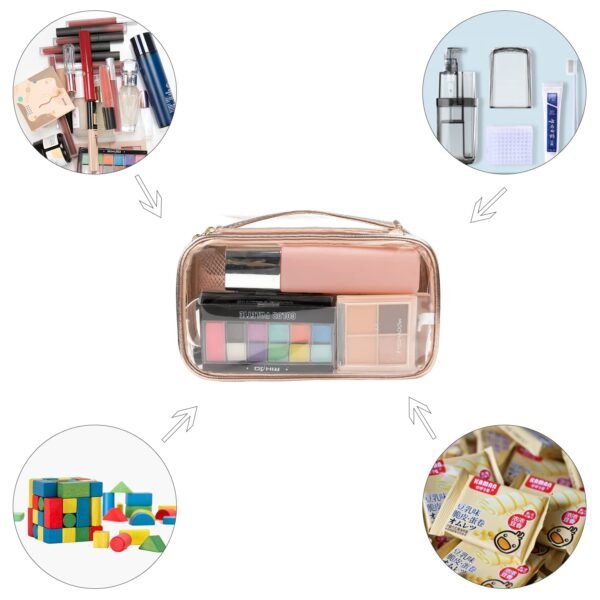 71ij6KyHScL._SL1500_.jpg OCHEAL Clear Makeup Bag, Portable Makeup Storage Organizer Cosmetic Bag, Travel Makeup Bag Cute Clear Pouch For Women and Girls Cosmetics Bags with Divider Makeup Brush Compartment-Rose Gold