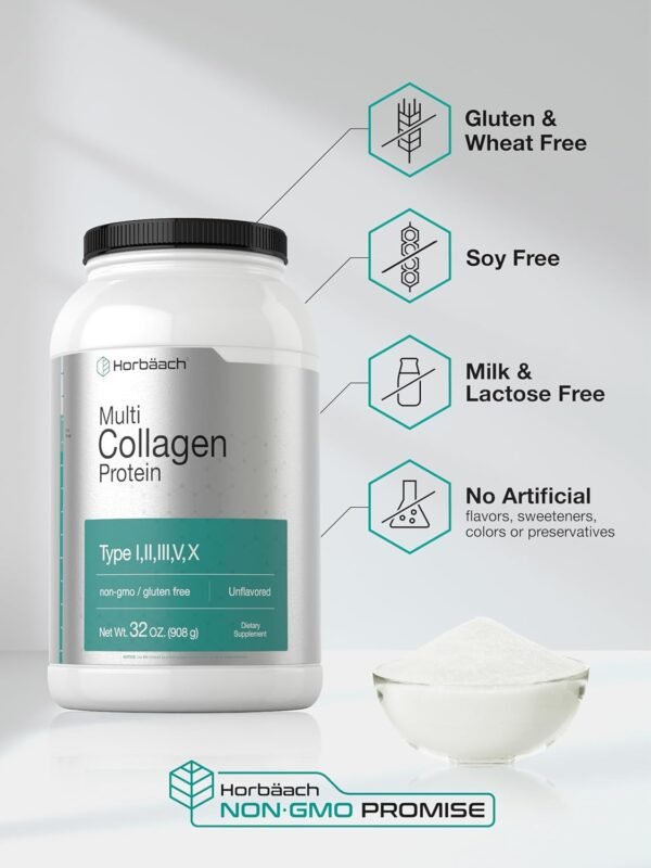 71iol3i-dUL._AC_SL1500_.jpg Horbaach Multi Collagen Protein Powder 32 oz | Type I, II, III, V, X | Hydrolyzed Collagen Peptides | Keto & Paleo Friendly | Unflavored & Gluten Free