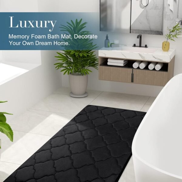 OLANLY Memory Foam Bath Mat Rug 24x16, Ultra Soft and Absorbent Bathroom Rugs, Non-Slip, Comfortable, Machine Washable Bath Carpet for Bathroom Floor, Tub, Shower and Home Decor Accessories, Black