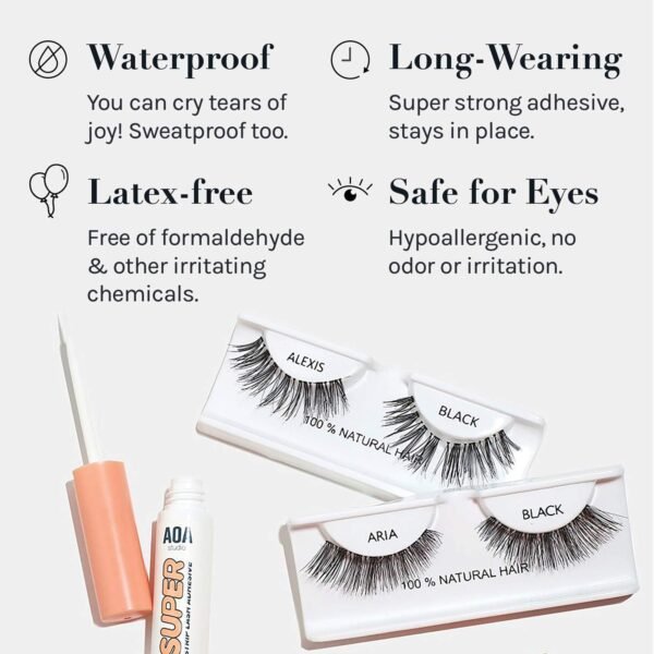 71jb95rmdvL._SL1500_.jpg AOA Studio Eyelash Lash Glue Enhancers 4pcs Strip Lash Adhesive Strong Hold Water Proof Formula No Irritation Latex Free Long Lasing Quick Dry Eyelash Adhesive 0.17oz Each (4 Pack) (Clear)