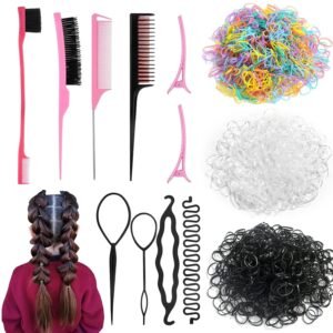 Evatage 1512Pcs Small Hair Rubber Bands with Hair Loop Styling Tool Colorful Mini Hair Elastics with Topsy Pony Tail Hair Tool Hair Braiding Tools for Girls Kids Hair Styling Accessories Kit