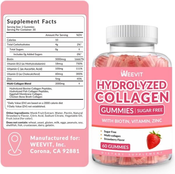71kFkgRcZKL._AC_SL1150_.jpg Sugar Free Collagen Gummies for Women, Collagen Protein Type I,II,III,V,X with Biotin Vitamin C D B12, Hydrolyzed Collagen Peptides Gummies for Immune Digestion Skin Hair Nails Energy Bone