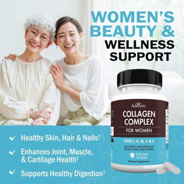 71kGEZ6-SQL._AC_SL1500_.jpg Hydrolyzed Collagen Peptide Capsules for Women - Multi Collagen Supplement Types I, II, III, V, X with Vitamin C, Biotin, Keratin - Skin, Hair & Nails Support - 135 Capsules