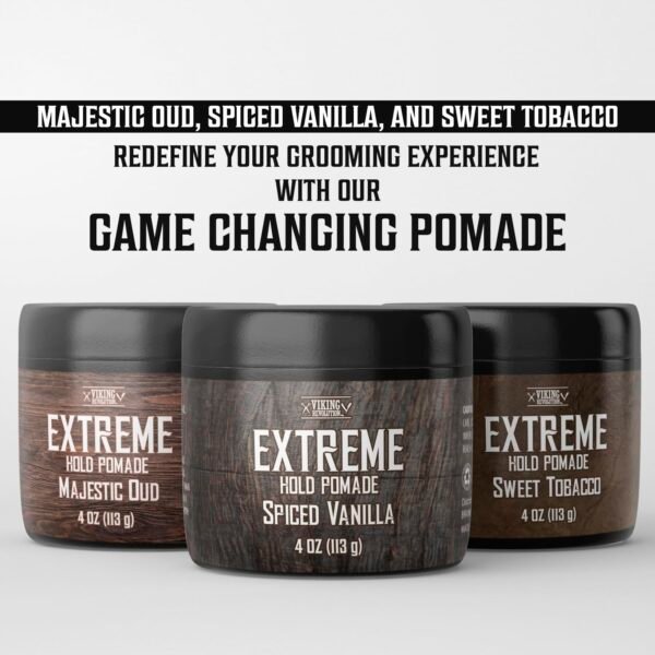 Viking Revolution Spiced Vanilla Hair Pomade for Men - Extreme Hold Hair Gel for Men Water Based - Mens Pomade Extra Firm Mens Hair Pomade Strong Hold - High Shine Mens Hair Cream (4oz)