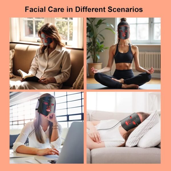 BNU Red Light Therapy for Face, 7 Modes Portable Led Face Mask Light Therapy with Remote Control, Timing Function, Red Light Therapy at Home 105 LED Beads