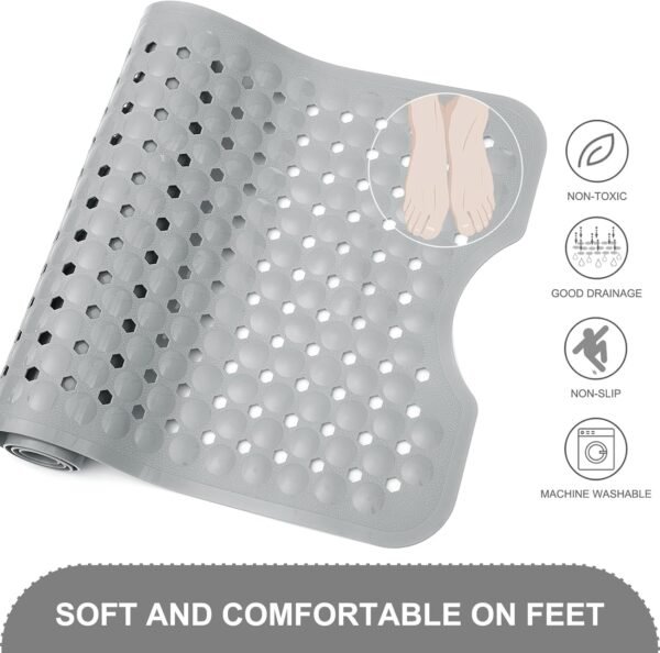 Bath Tub and Shower Mats, Non Slip 40 x 16 Inch Extra Large Bathtub Mat, Machine Washable Bathmat with Drain Holes, Suction Cups for Bathroom Floor, Gray