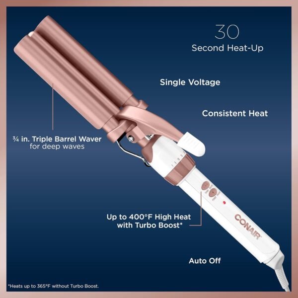 71lYs7Wl76S._SL1500_.jpg Conair Double Ceramic 3 Barrel Curling Iron, Hair Waver, Create Beachy Waves, Long-Lasting Natural Tight Waves for all Hair Lengths, White / Rose Gold