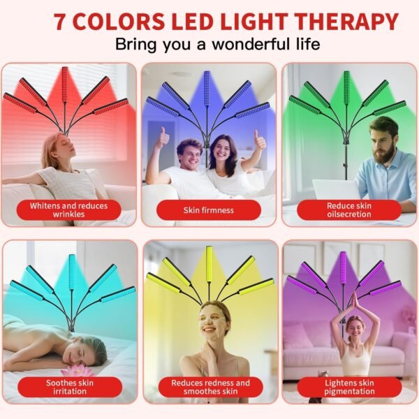 Cholas Red Light Therapy for Face Body, 5 Heads Red Infrared Light Therapy Devices, 7 Colors Red Light Therapy Lamp, 660nm and 850nm LED Near Infrared Light for Full Body, Face, Skin, Muscle