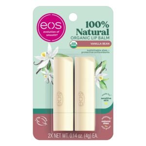71lpZbRX-L._SL1500_.jpg eos 100% Natural & Organic Lip Balm Sticks - Vanilla Bean, All Natural Lip Balm, All-Day Moisture, Dermatologist Recommended, 0.14 oz, 2-Pack