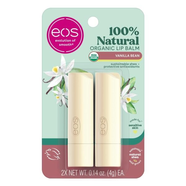 71lpZbRX-L._SL1500_.jpg eos 100% Natural & Organic Lip Balm Sticks - Vanilla Bean, All Natural Lip Balm, All-Day Moisture, Dermatologist Recommended, 0.14 oz, 2-Pack