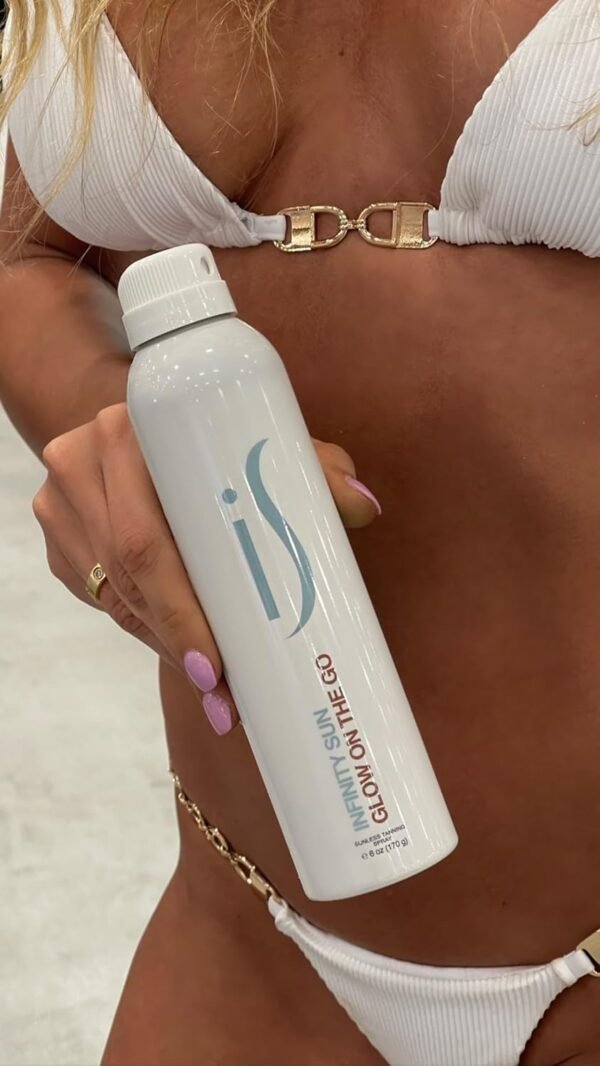 Glow on the Go | Quick drying, non-sticky Self Tanner Bronze Spray, Sunless Tanning and Antiaging Skin Care Spray for all Skin Tones | Natural Ingredients Streak Free | 3.4 fl oz