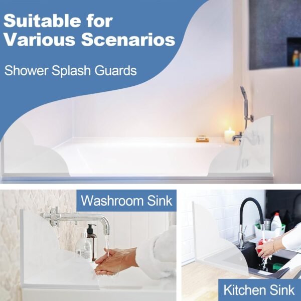 2 Pack Large Shower Splash Guard for Walk in Shower, Upgrade 9.25 x 9.25 In Bath Tub Splash Guards, Shower Corner Bathtub Water Blocker, Waterproof Shower Accessories to Keep Water in Shower