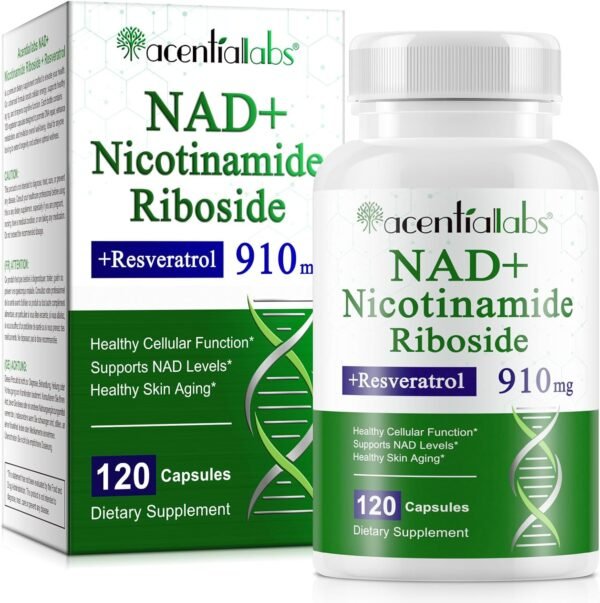 NAD+ Supplement, 910MG Liposomal NAD+ for Women & Men, Nicotinamide Riboside, Resveratrol, Quercetin, NAD Resveratrol Supplement for Anti-Aging, 120 Capsules
