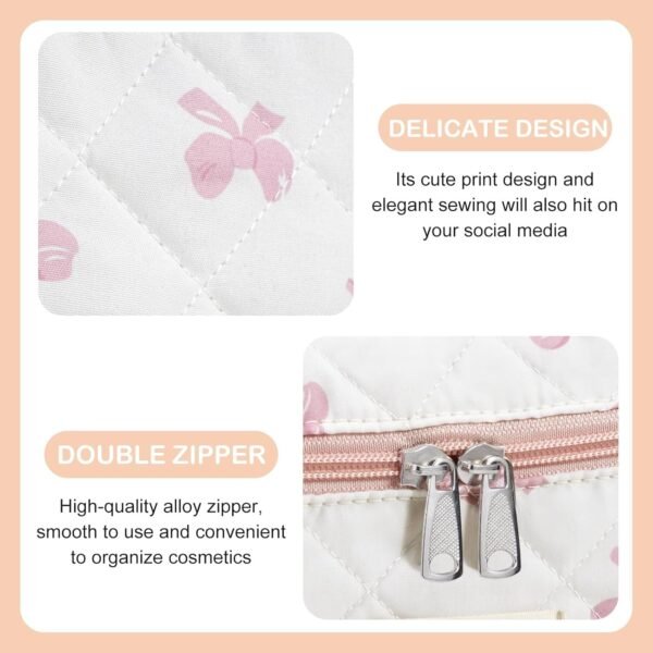 Makeup Bag for Women 3PCS Quilted Cotton Make Up Bag Travel Cosmetic Bag Large Makeup Bag Set Cute Bow Makeups Purse Organizer Floral Toiletry Pouch