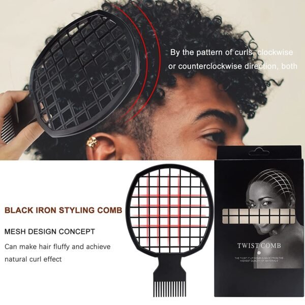 71mNSWSEL._SL1500_.jpg Magic Curl Sponge Set for Barber Hair Styling: Afro Twist Hair Brush, Metal Pick Comb, and Styling Combs (Black-A)