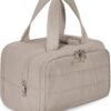 BAGSMART Travel Toiletry Bag, Lightweight Large Wide-open Travel Bag for Women, Puffy Cosmetic Makeup Bag Organizer with Handle for Accessories,Essentials, Toiletries, Grayish Brown