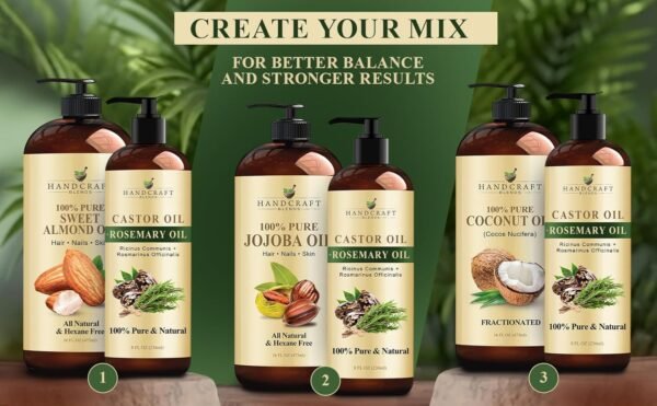 71mwhvXChYL._SL1500_.jpg Handcraft Blends Castor Oil with Rosemary Oil - 8 Fl Oz - 100% Pure and Natural - Premium Grade Carrier Oil for Hair Growth, Eyelashes and Eyebrows, Hair & Body