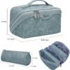 BOYATU Travel Makeup Bags Cosmetic Organizer Bag: 3-Set Large Capacity Make up Bag - PU Leather Toiletry Bags for Women - Wide Open Portable Pouch with Divider & Handle (01-Light Blue)