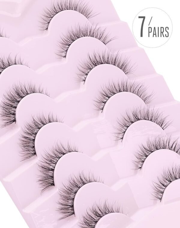 Onlyall Natural Lashes Wispy Lashes Natural Look False Eyelashes Natural Flared Eyelashes False Eye Lashes Soft Fluffy Lashes 7 Pairs D1 Natural (6-13MM)