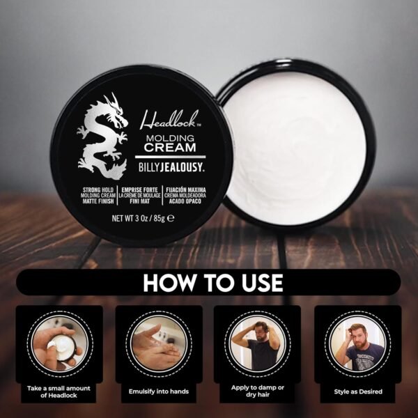Billy Jealousy Headlock Hair Molding Cream, Hair Styling Cream for Men with Strong All-Day Hold, Natural Matte Finish Styling Agent for All Lengths, 3 Ounce